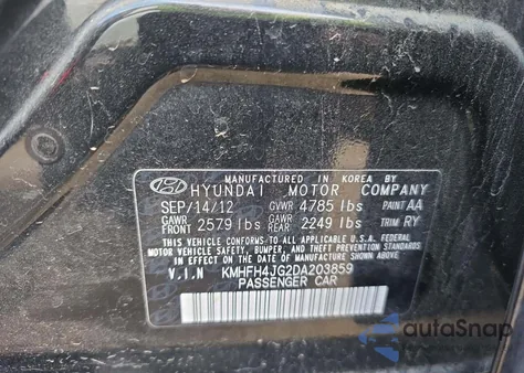 2013 Hyundai Azera из США, поврежденный, VIN KMHFH4JG2DA203859